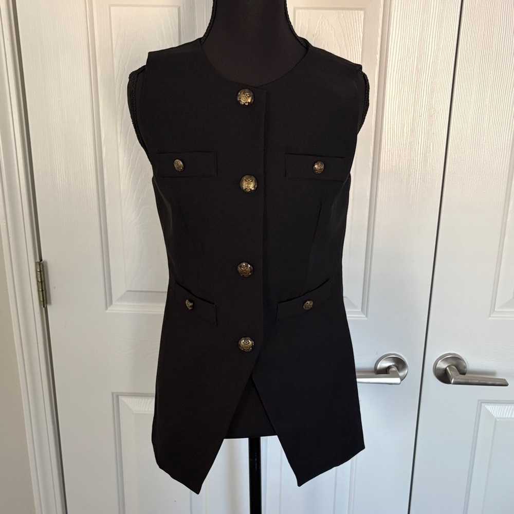 Rachel Zoe Black Vest with Gold Buttons